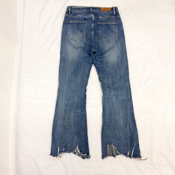 DEA ROZE BLUE DENIM FLARE JEANS DISTRESSED SIZE MEDIUM - Picture 7 of 7
